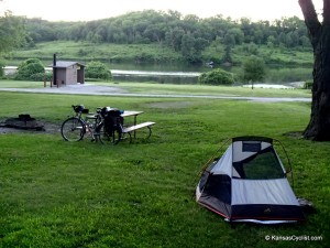 Campsite at Atchison State Fishing Lake; Photo by KansasCyclist.com.